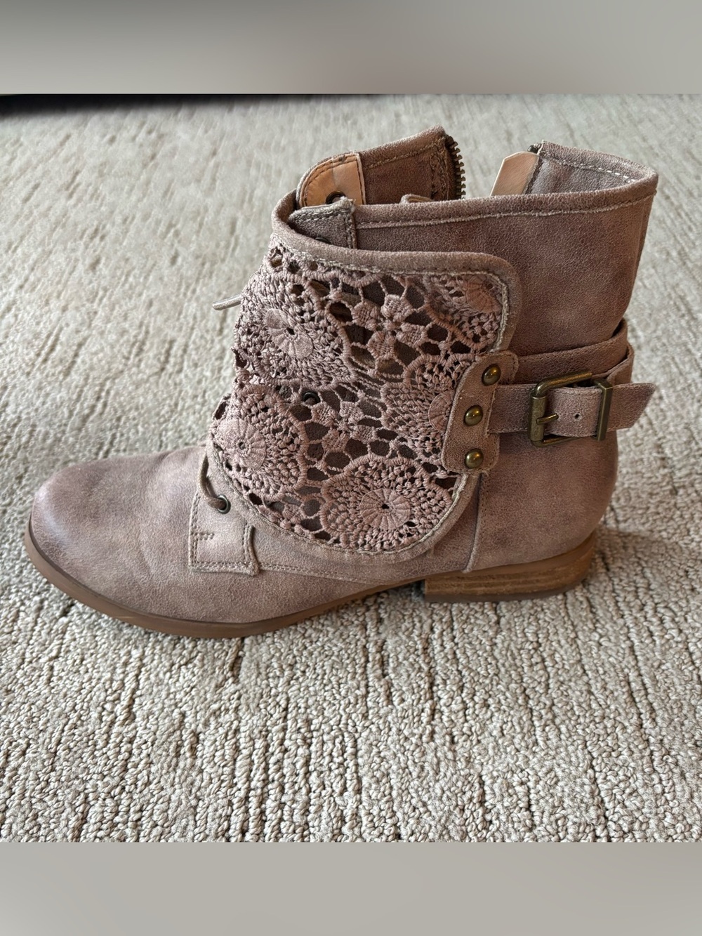 Not Rated Taupe Crochet Fold-Over Ankle Booties - Picture 4 of 6